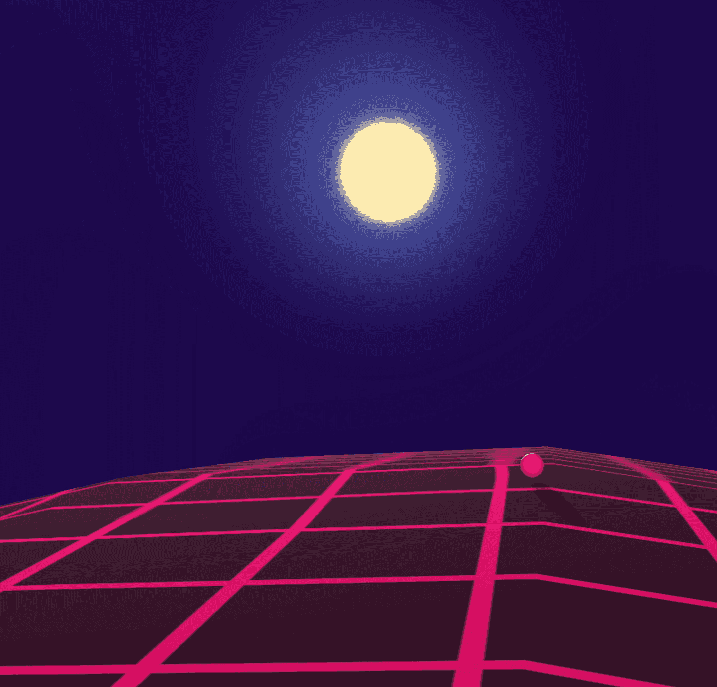 Synth-wave planet with rolling ball on horizon.