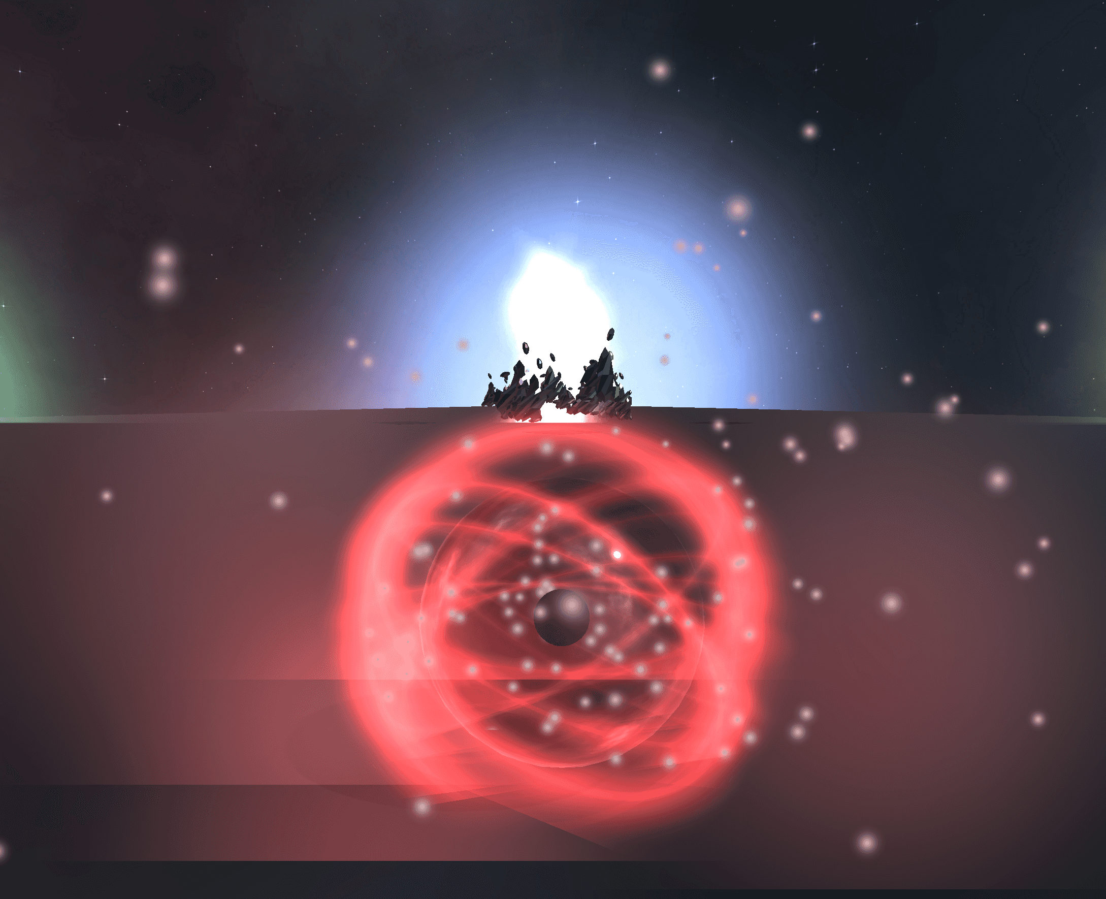Synth-wave planet with rolling ball on horizon.