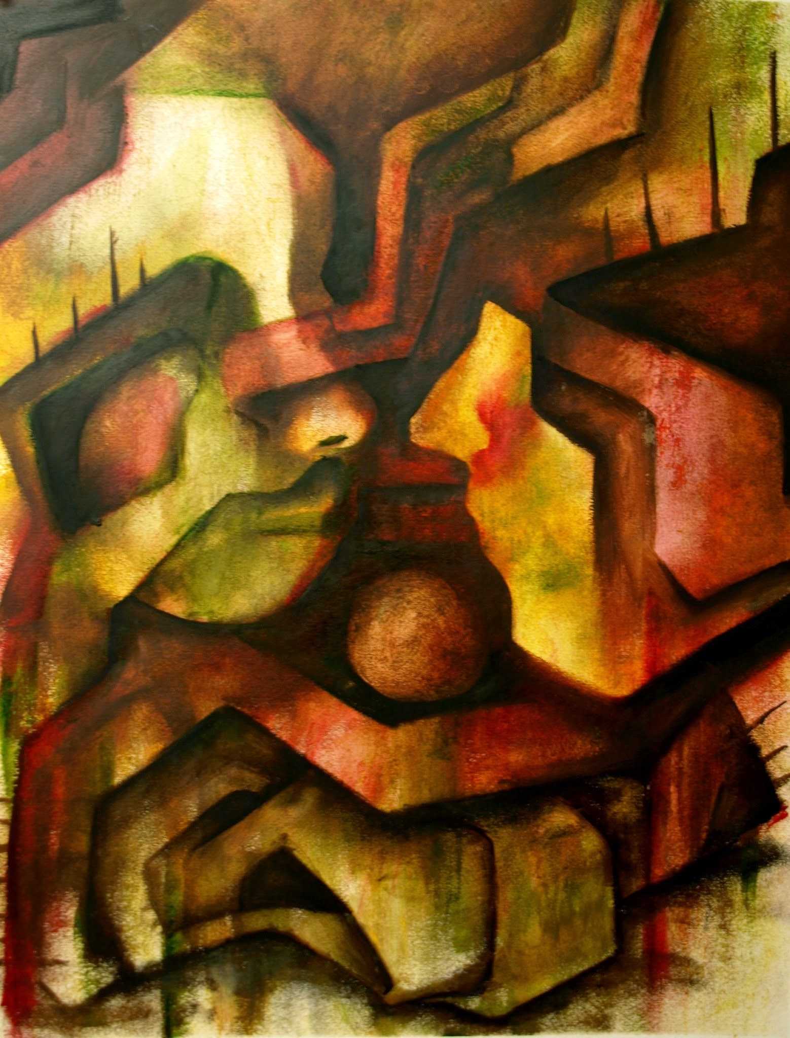 Abstracted, sculptural shapes, in the form of faces looking to each other